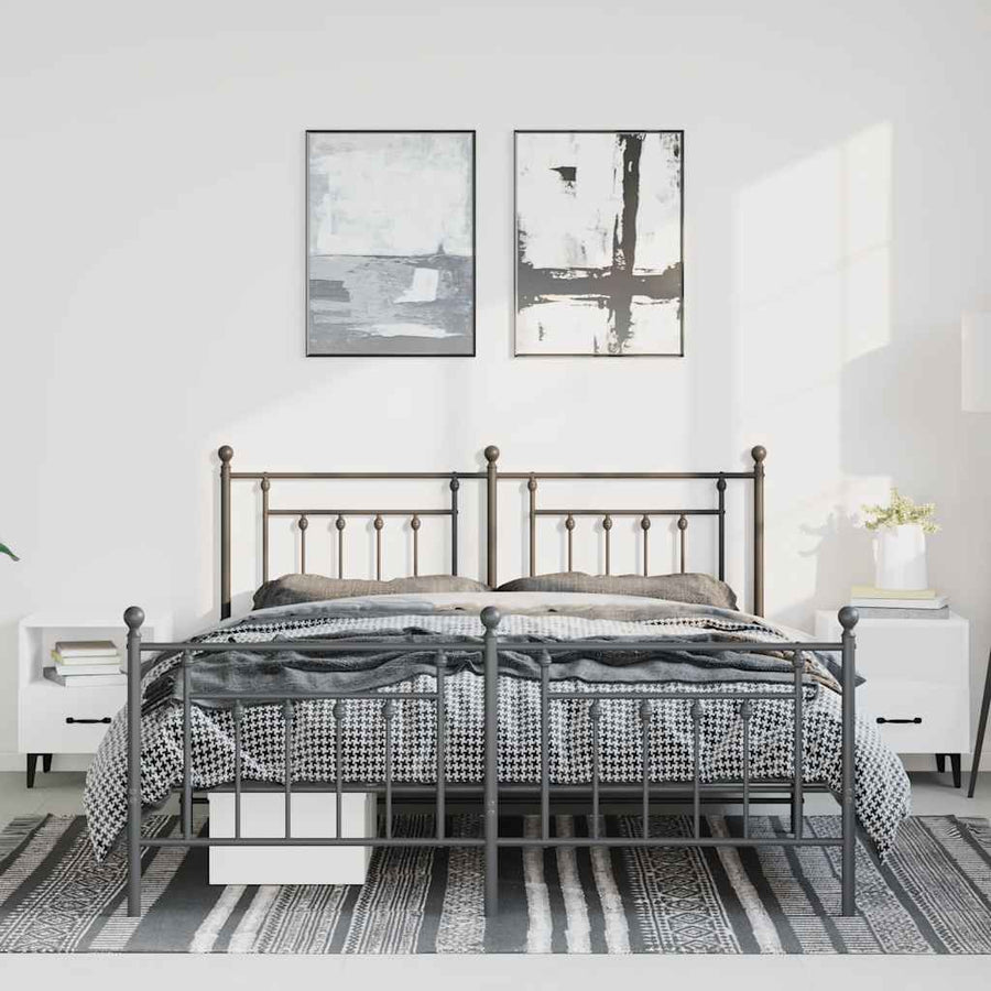 Bedframe met hoofd- en voeteneinde metaal zwart 135x190 cm