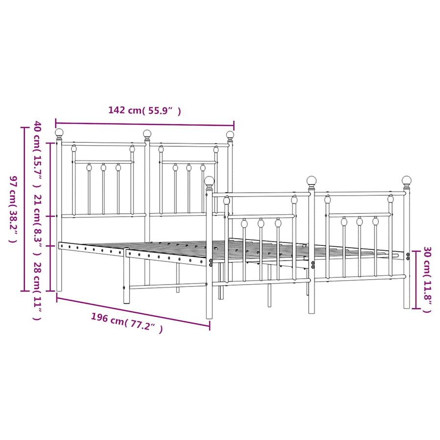 Bedframe met hoofd- en voeteneinde metaal zwart 135x190 cm