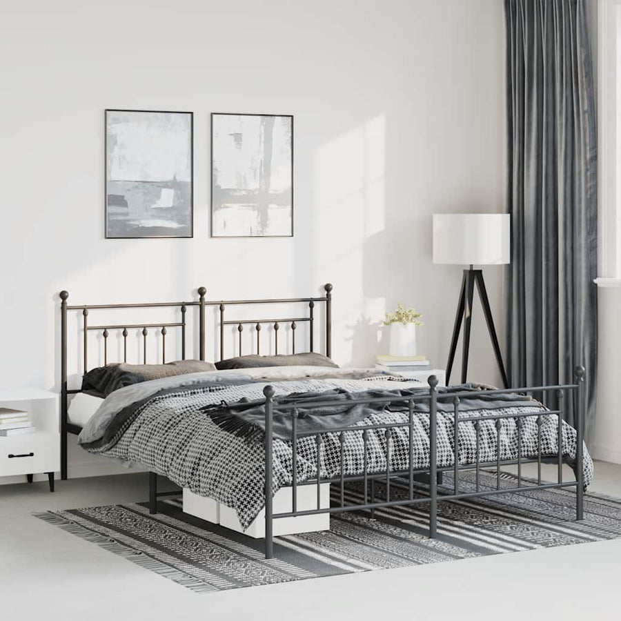 Bedframe met hoofd- en voeteneinde metaal zwart 135x190 cm