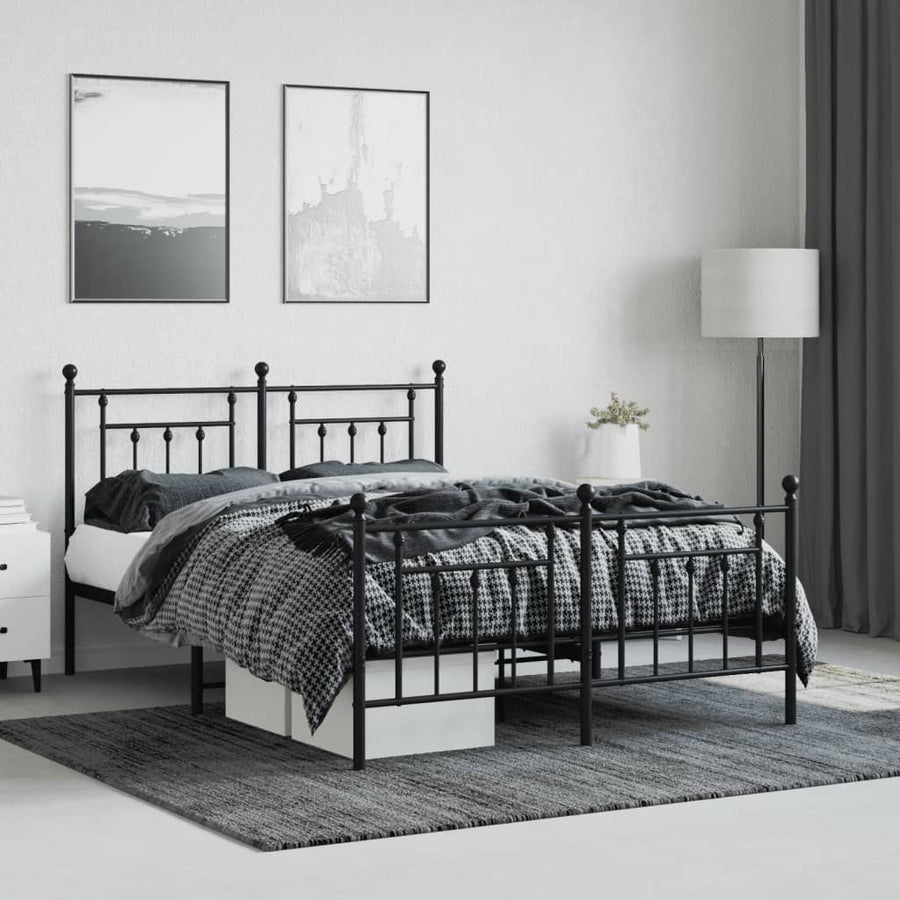 Bedframe Met Hoofd- En Voeteneinde Metaal 140 x 190 cm Zwart met hoofdbord & voetbord