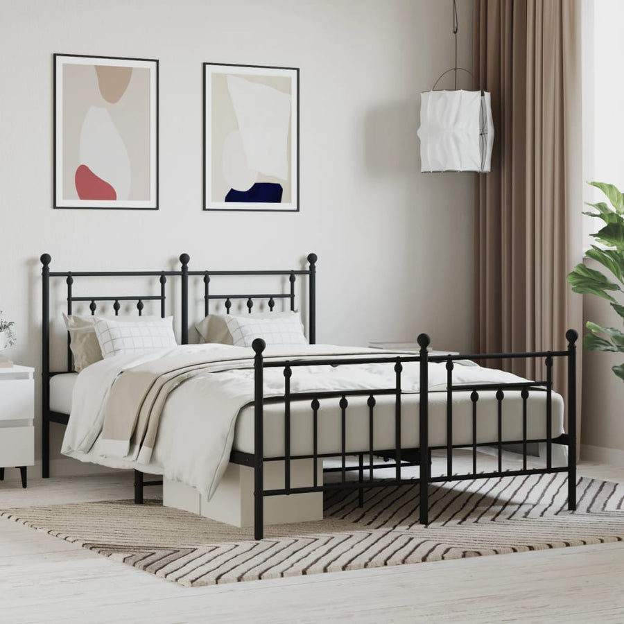 Bedframe Met Hoofd- En Voeteneinde Metaal 140 x 190 cm Zwart met hoofdbord & voetbord
