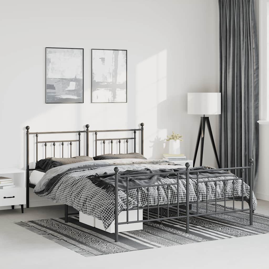 Bedframe met hoofd- en voeteneinde metaal zwart 150x200 cm