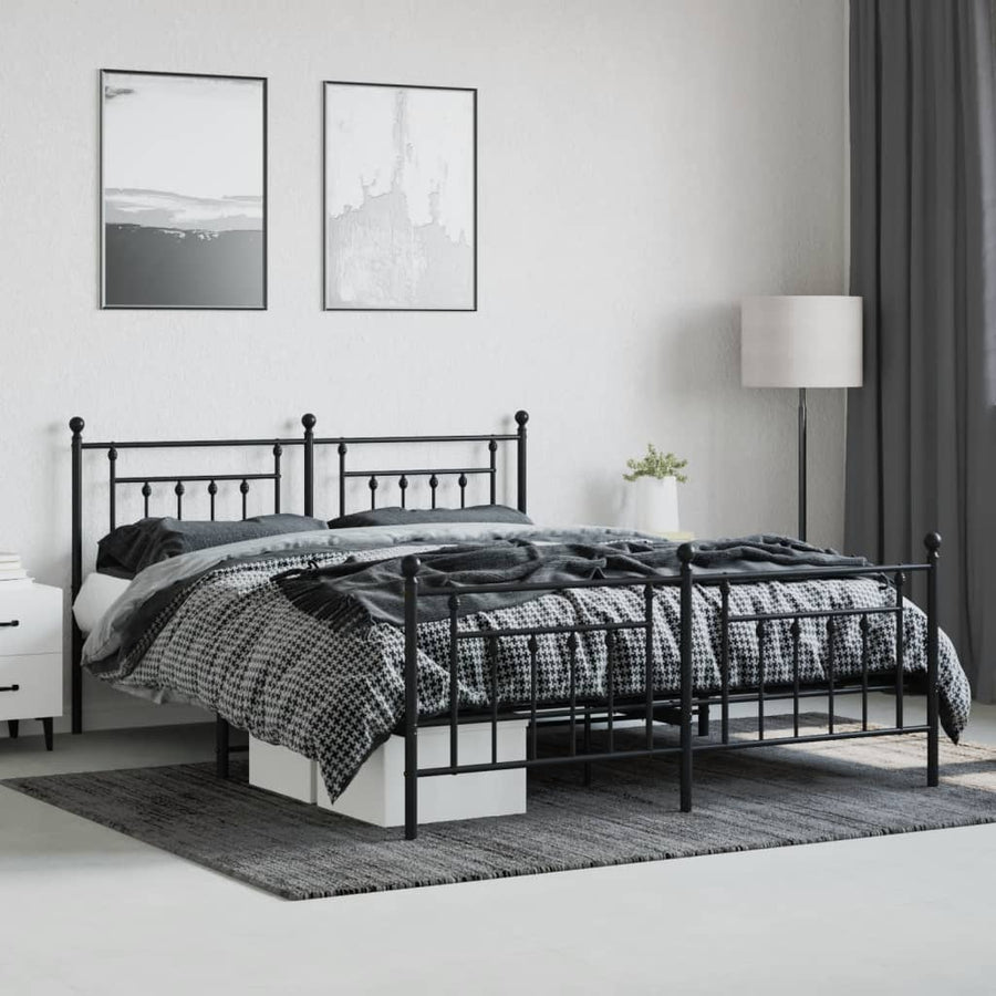 Bedframe Met Hoofd- En Voeteneinde Metaal 180 x 200 cm Zwart met hoofdbord & voetbord