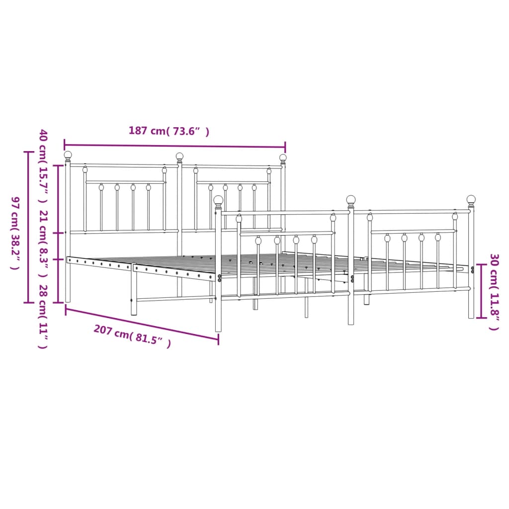 Bedframe Met Hoofd- En Voeteneinde Metaal 180 x 200 cm Zwart met hoofdbord & voetbord