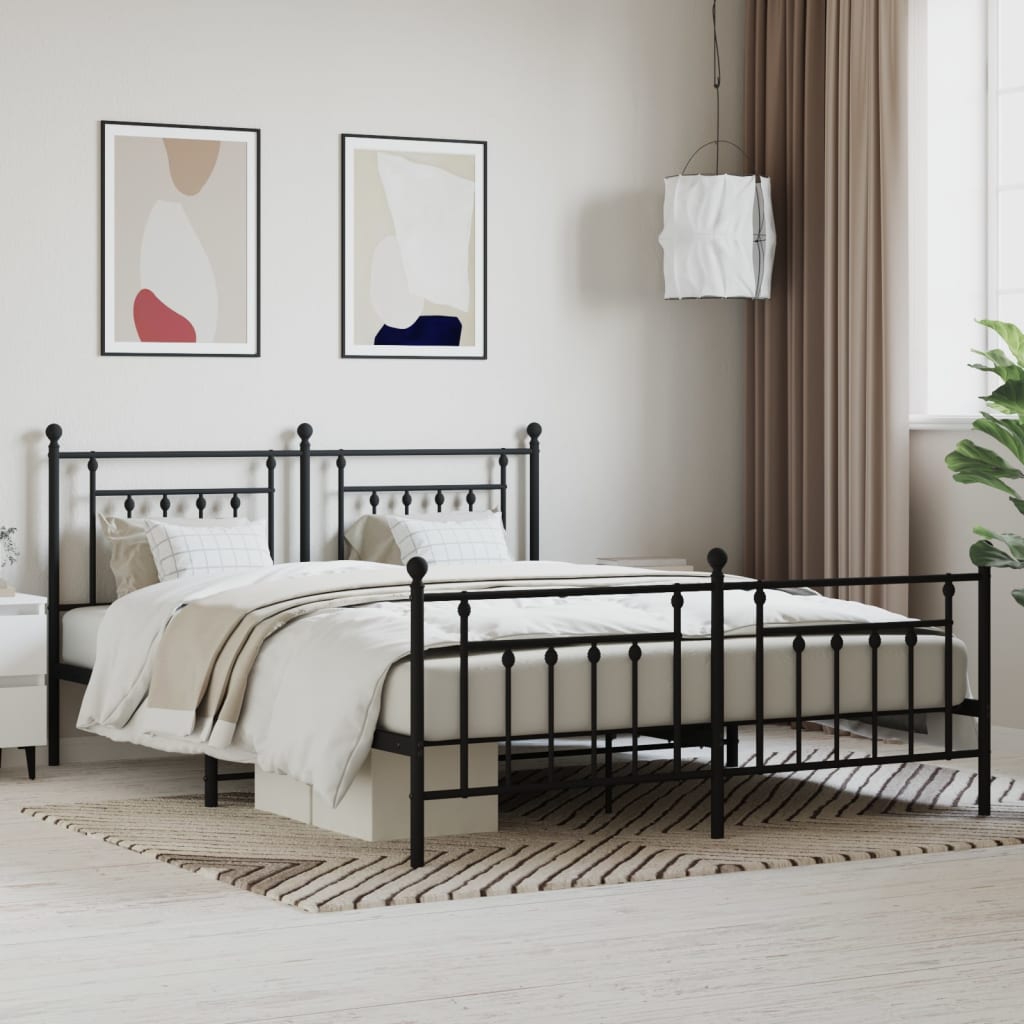 Bedframe Met Hoofd- En Voeteneinde Metaal 180 x 200 cm Zwart met hoofdbord & voetbord