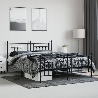 Bedframe Met Hoofd- En Voeteneinde Metaal 183 x 213 cm Zwart met hoofdbord & voetbord