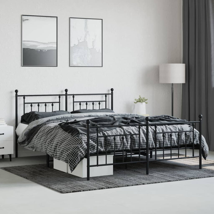 Bedframe Met Hoofd- En Voeteneinde Metaal 183 x 213 cm Zwart met hoofdbord & voetbord