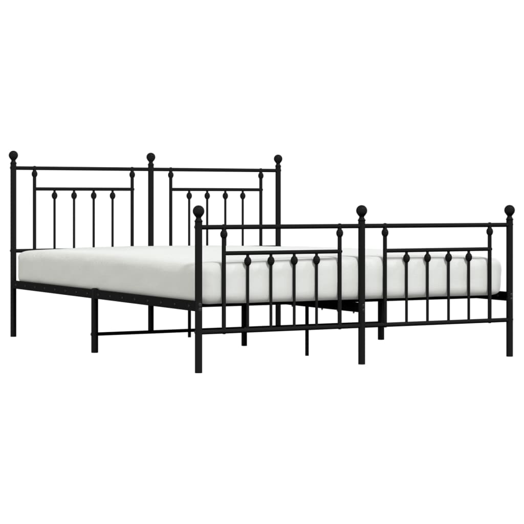 Bedframe Met Hoofd- En Voeteneinde Metaal 183 x 213 cm Zwart met hoofdbord & voetbord