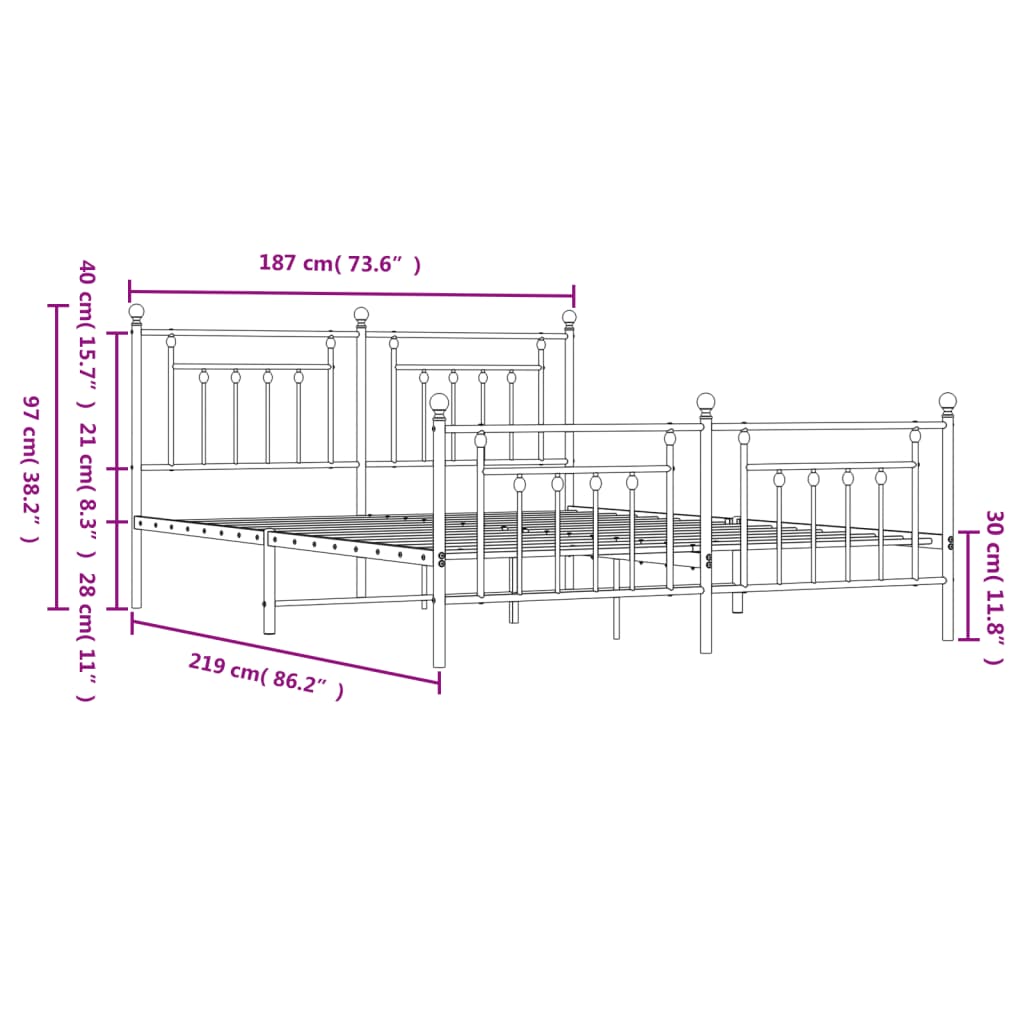Bedframe Met Hoofd- En Voeteneinde Metaal 183 x 213 cm Zwart met hoofdbord & voetbord