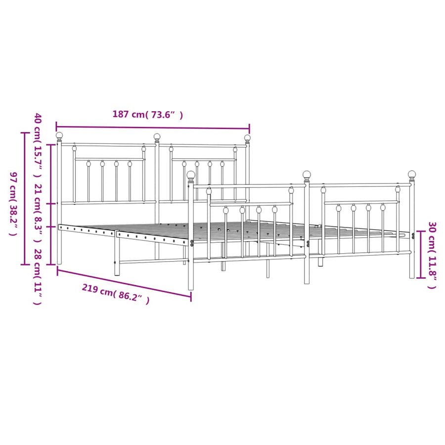 Bedframe Met Hoofd- En Voeteneinde Metaal 183 x 213 cm Zwart met hoofdbord & voetbord