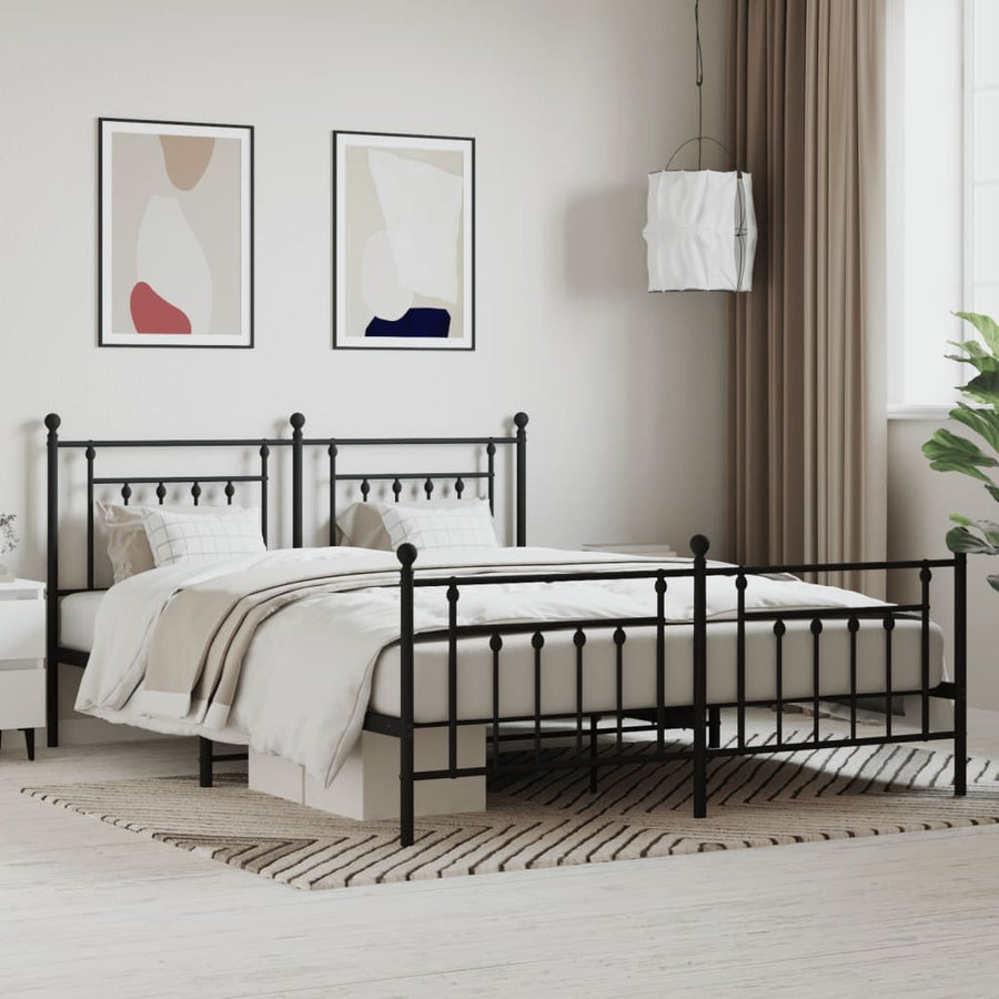 Bedframe Met Hoofd- En Voeteneinde Metaal 183 x 213 cm Zwart met hoofdbord & voetbord