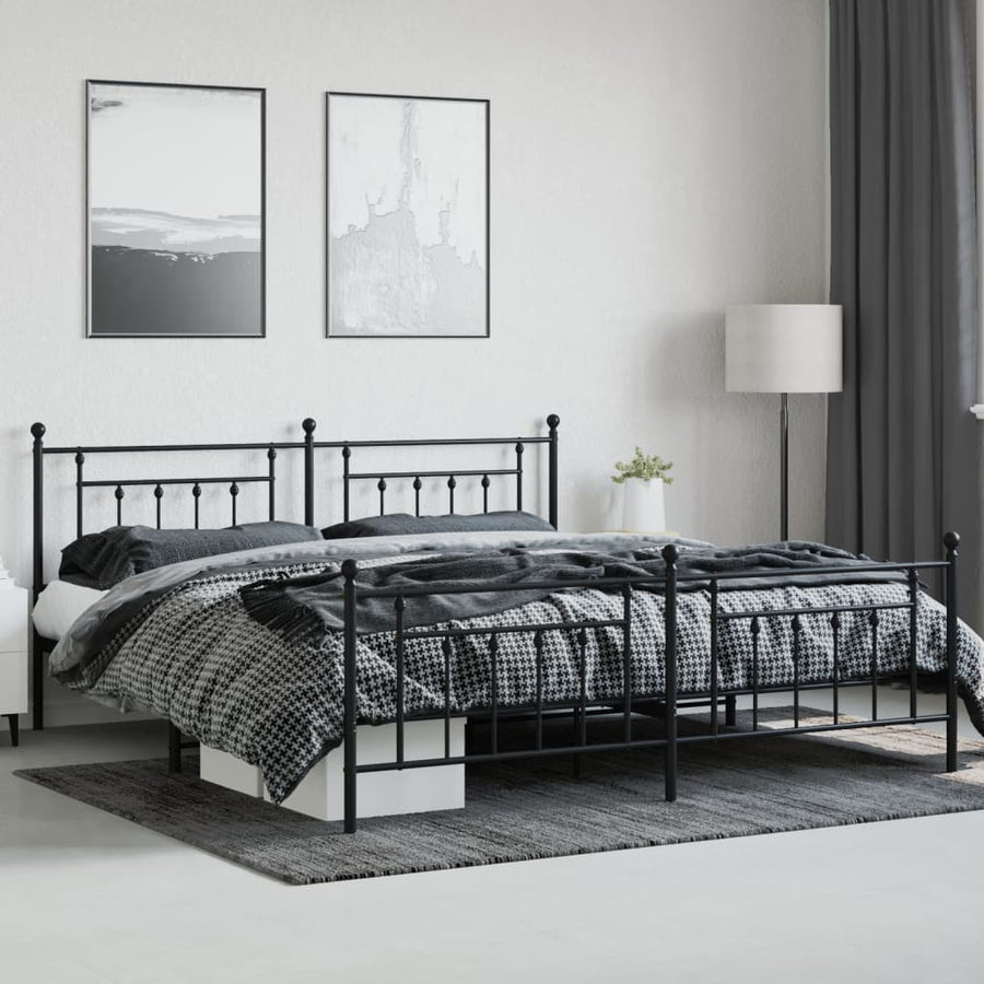 Bedframe Met Hoofd- En Voeteneinde Metaal 193 x 203 cm Zwart met hoofdbord & voetbord