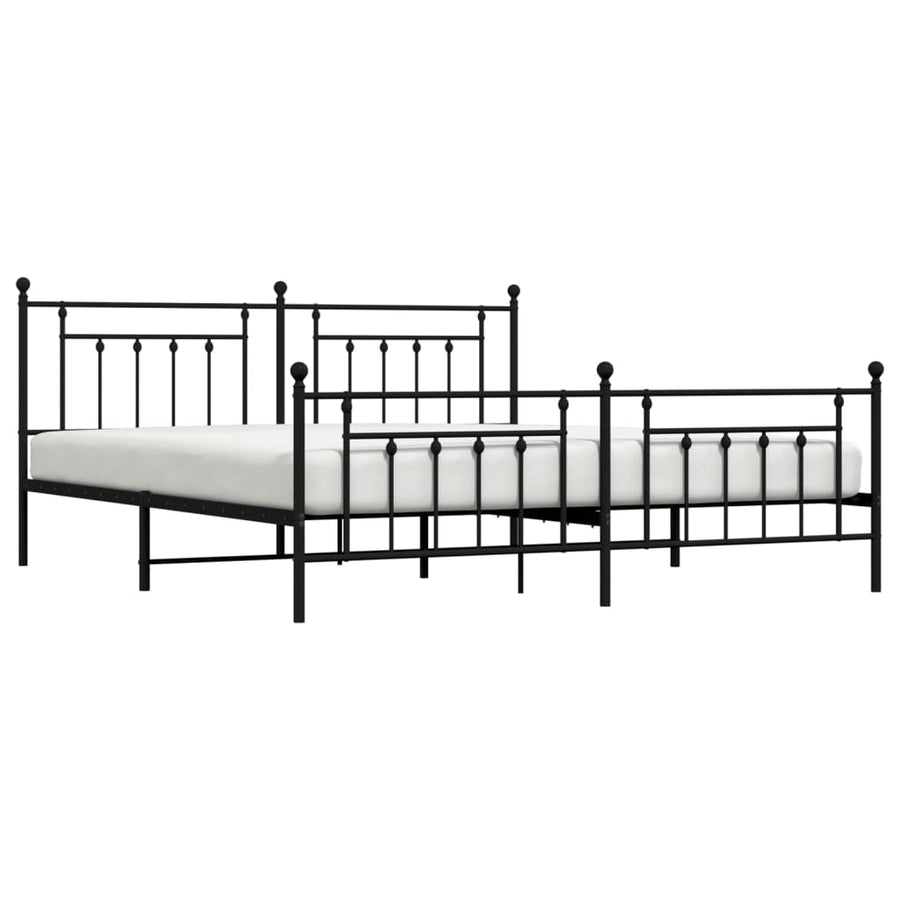 Bedframe Met Hoofd- En Voeteneinde Metaal 193 x 203 cm Zwart met hoofdbord & voetbord