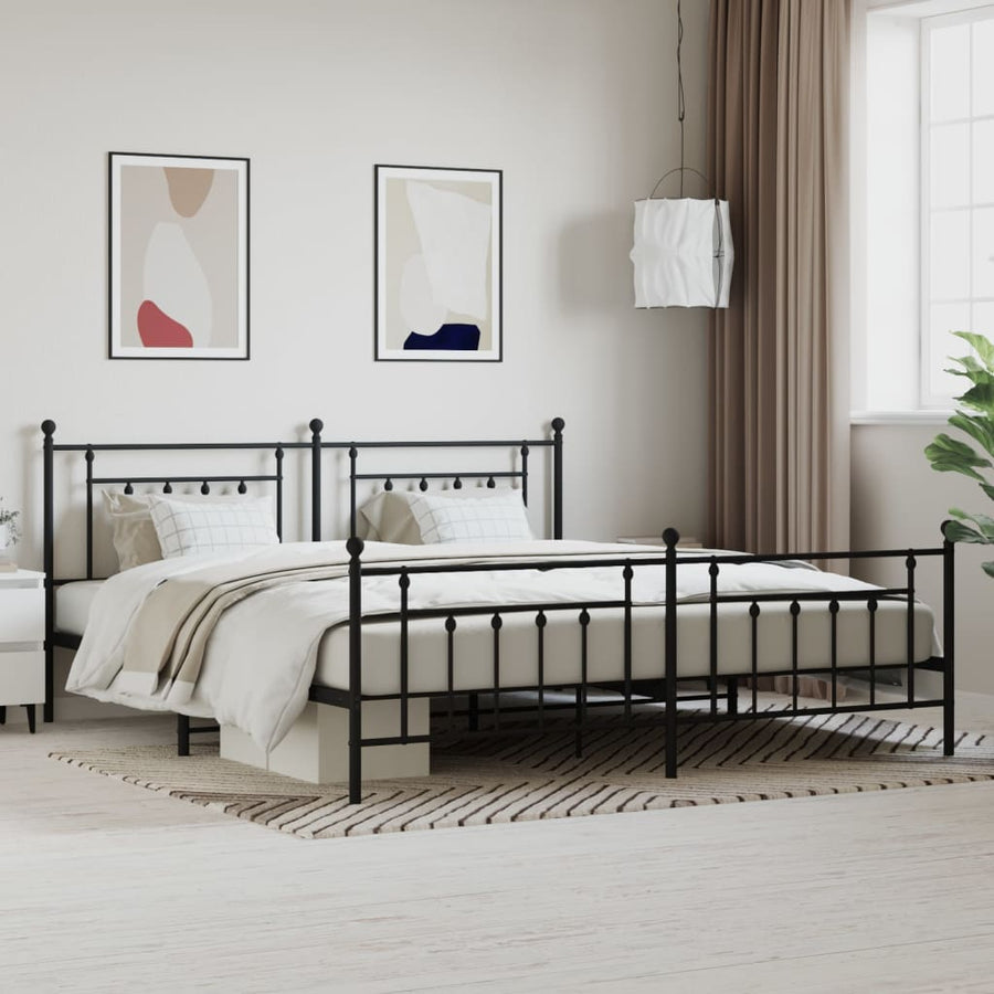 Bedframe Met Hoofd- En Voeteneinde Metaal 193 x 203 cm Zwart met hoofdbord & voetbord