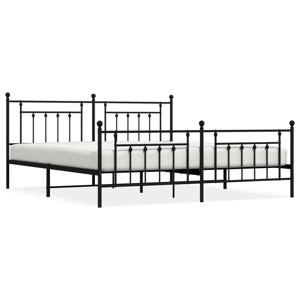 Bedframe Met Hoofd- En Voeteneinde Metaal 200 x 200 cm Zwart met hoofdbord & voetbord
