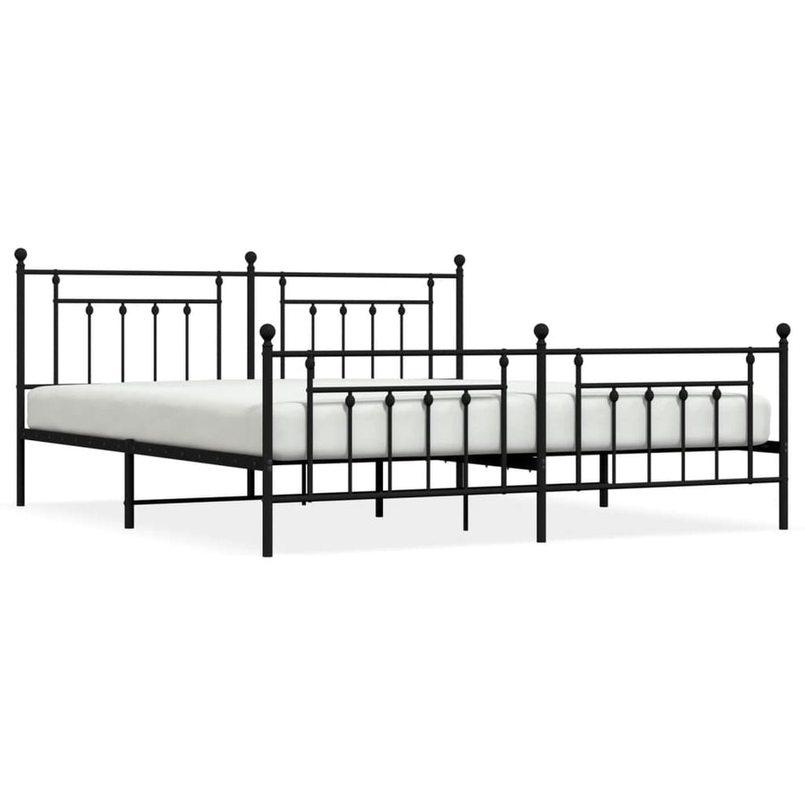 Bedframe Met Hoofd- En Voeteneinde Metaal 200 x 200 cm Zwart met hoofdbord & voetbord