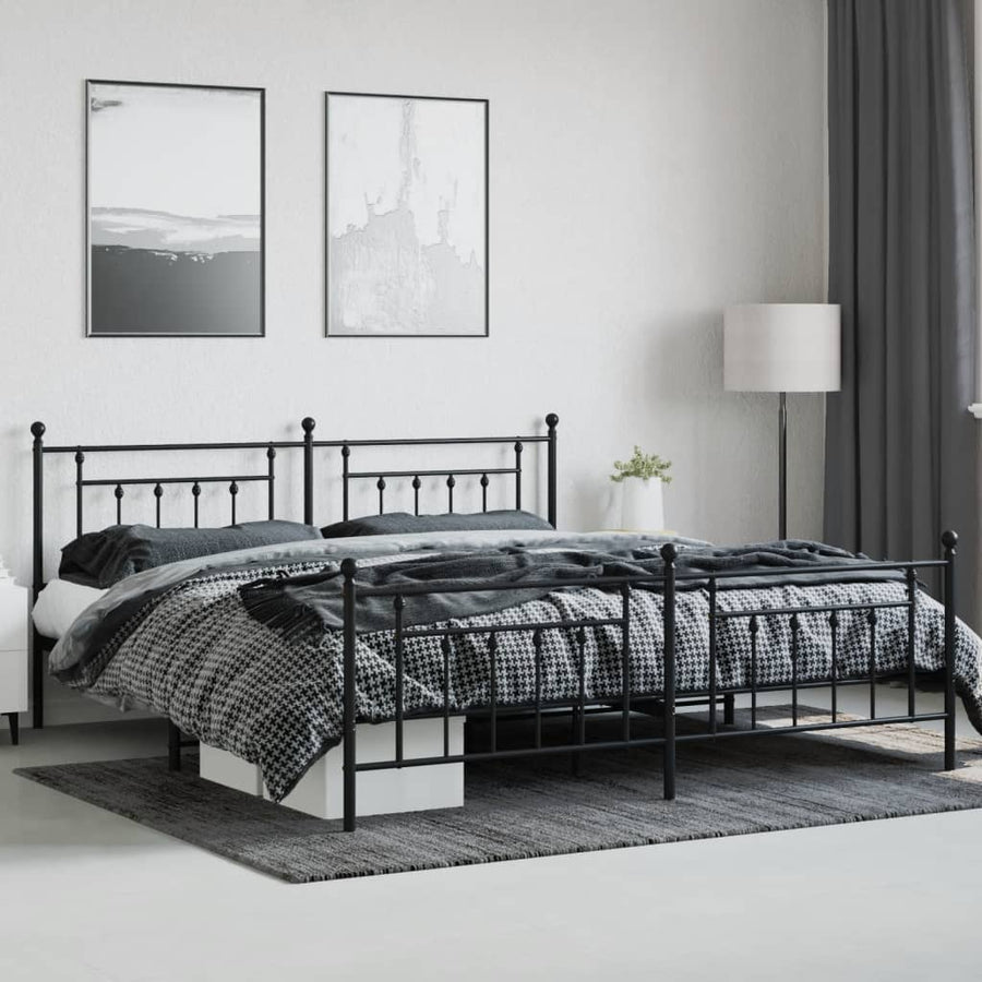 Bedframe Met Hoofd- En Voeteneinde Metaal 200 x 200 cm Zwart met hoofdbord & voetbord
