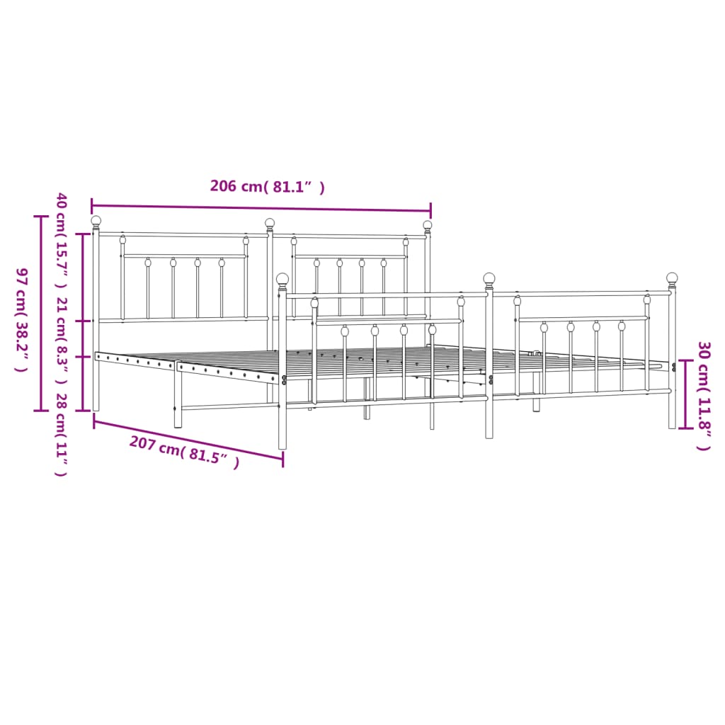 Bedframe Met Hoofd- En Voeteneinde Metaal 200 x 200 cm Zwart met hoofdbord & voetbord
