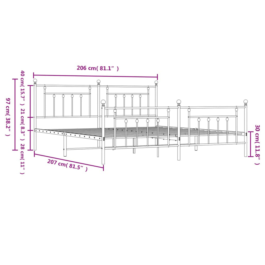 Bedframe Met Hoofd- En Voeteneinde Metaal 200 x 200 cm Zwart met hoofdbord & voetbord