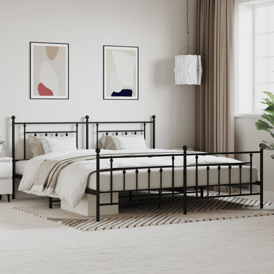 Bedframe Met Hoofd- En Voeteneinde Metaal 200 x 200 cm Zwart met hoofdbord & voetbord