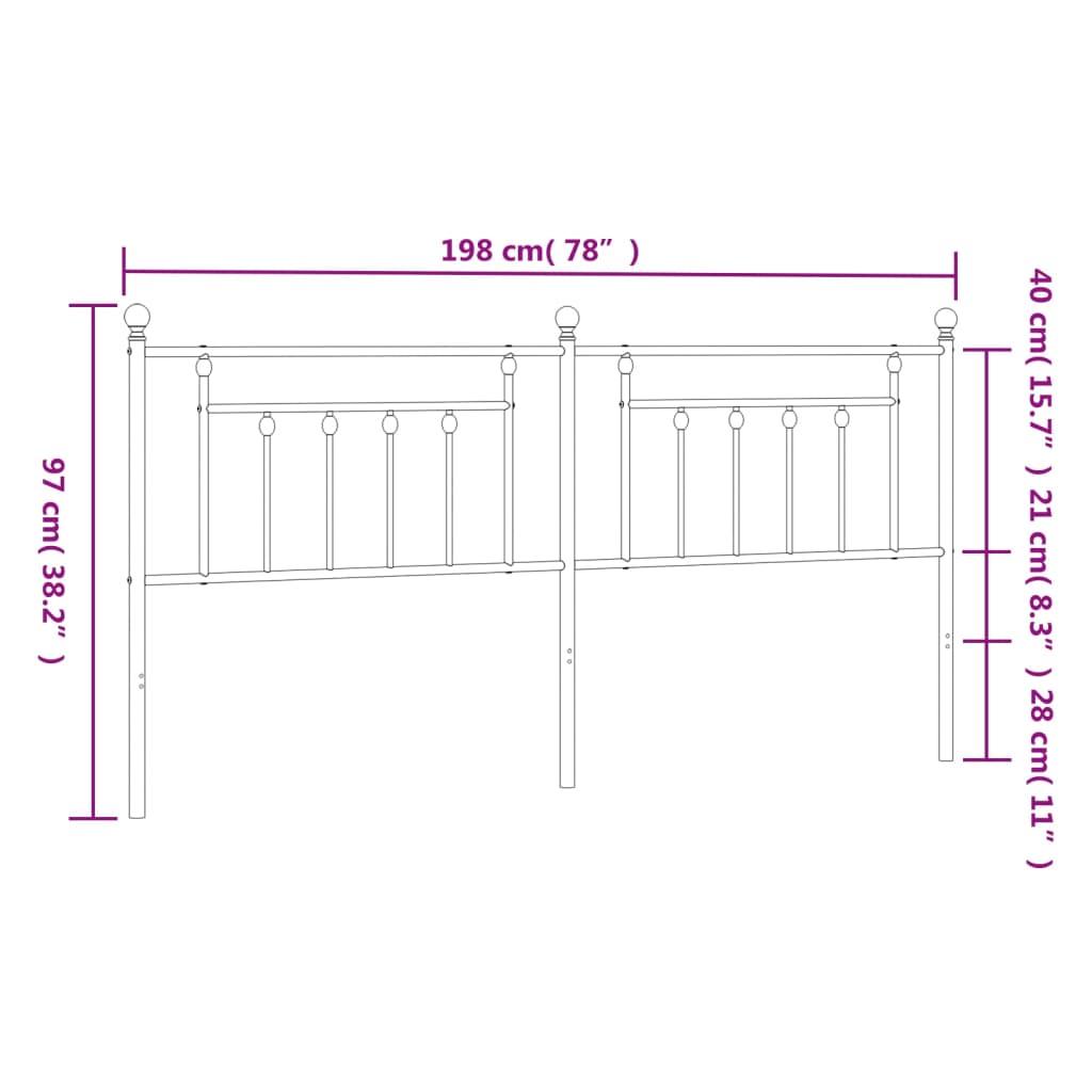 Hoofdbord 193 Cm Metaal Zwart