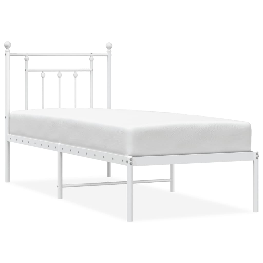 Bedframe Metaal 75 X 190 Cm Wit met hoofdbord