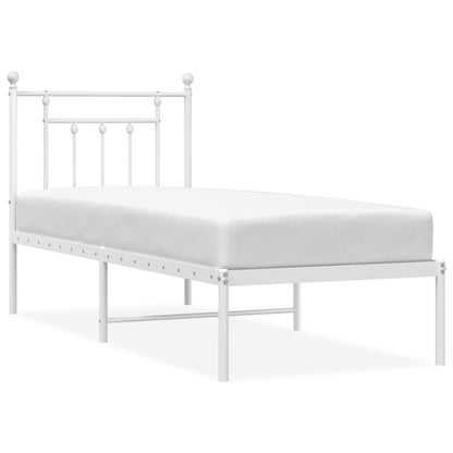 Bedframe Metaal 75 X 190 Cm Wit met hoofdbord