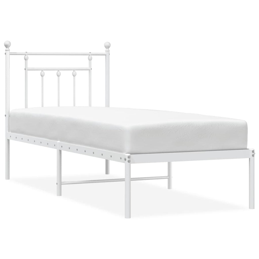 Bedframe Metaal 75 X 190 Cm Wit met hoofdbord