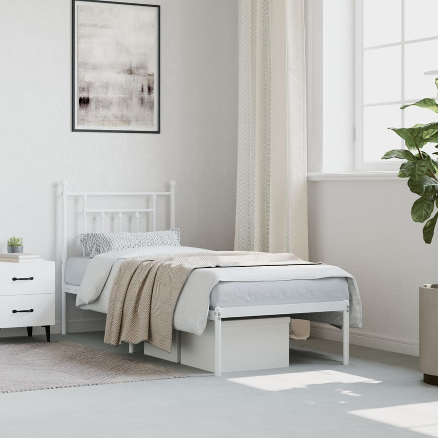 Bedframe Metaal 75 X 190 Cm Wit met hoofdbord