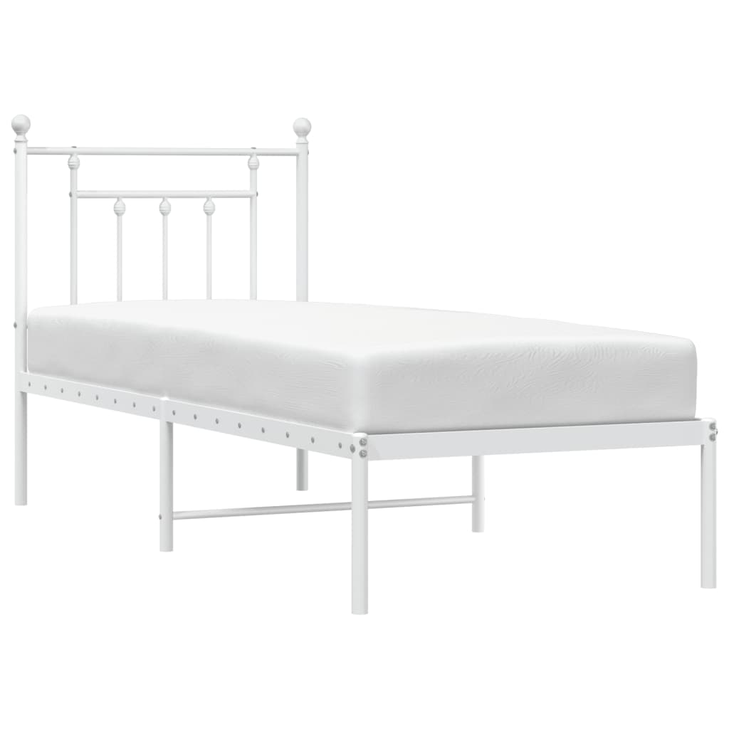 Bedframe Metaal 75 X 190 Cm Wit met hoofdbord
