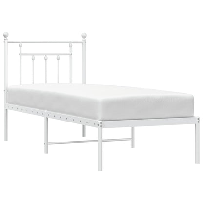 Bedframe Metaal 75 X 190 Cm Wit met hoofdbord