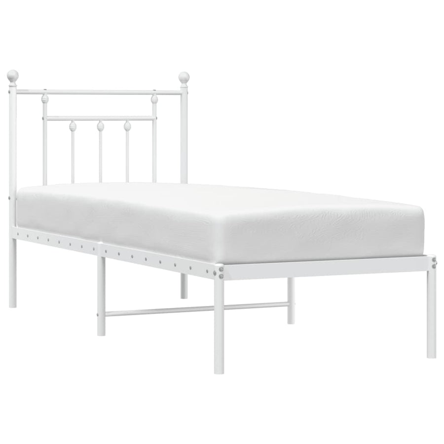 Bedframe Metaal 75 X 190 Cm Wit met hoofdbord