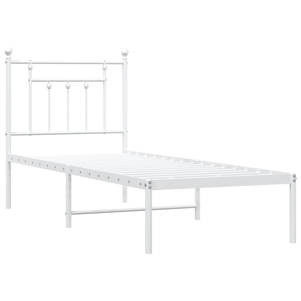 Bedframe Metaal 75 X 190 Cm Wit met hoofdbord