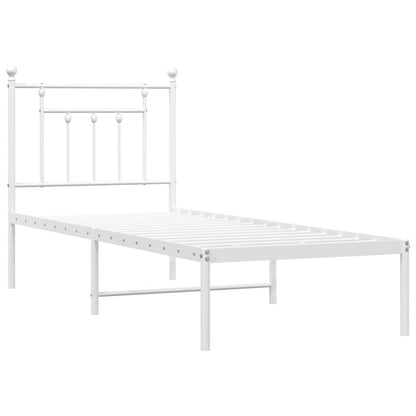 Bedframe Metaal 75 X 190 Cm Wit met hoofdbord