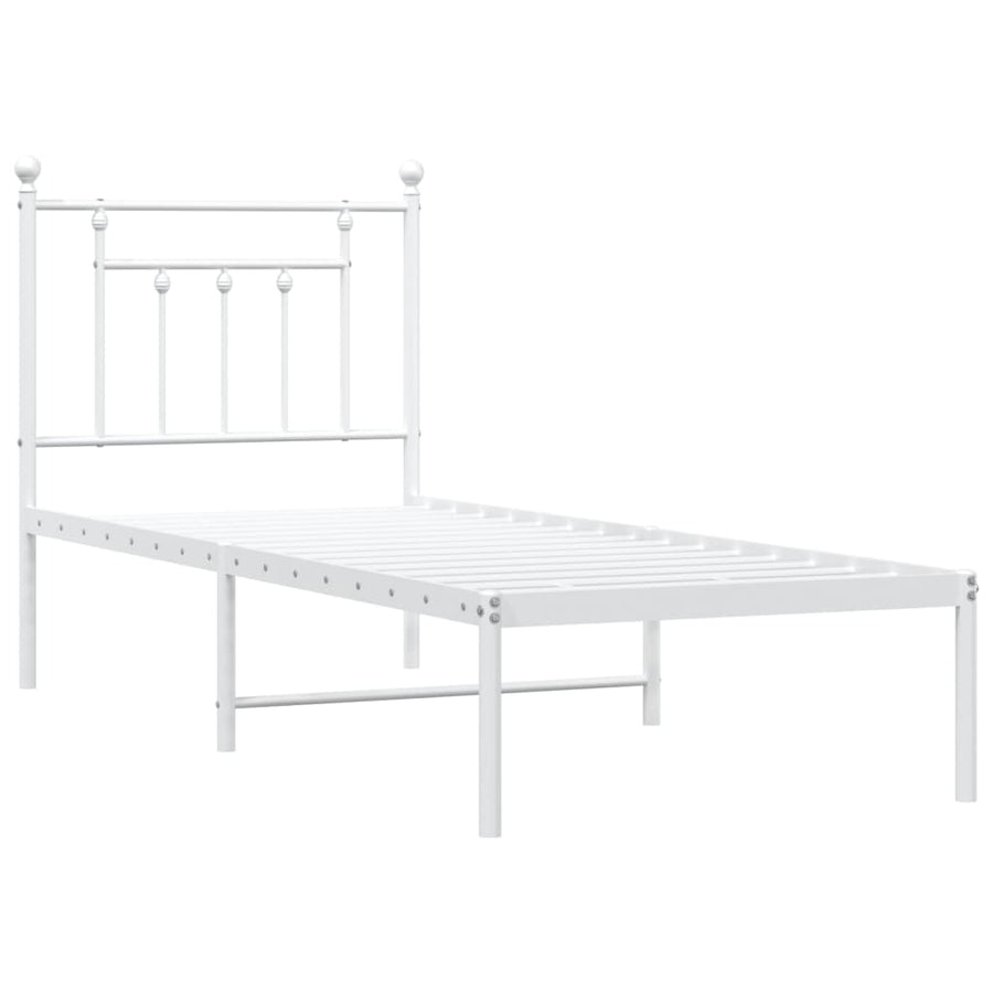 Bedframe Metaal 75 X 190 Cm Wit met hoofdbord