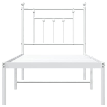 Bedframe Metaal 75 X 190 Cm Wit met hoofdbord