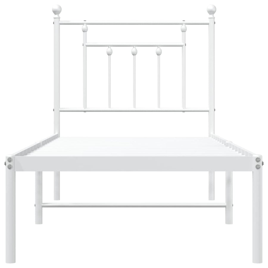 Bedframe Metaal 75 X 190 Cm Wit met hoofdbord
