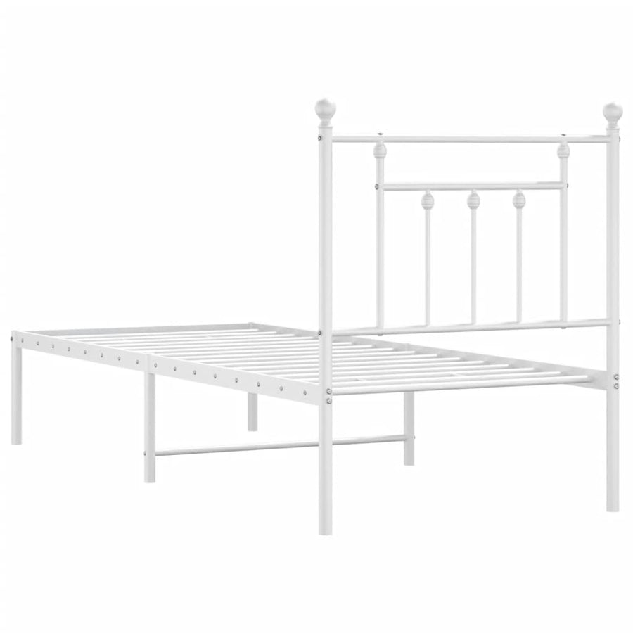 Bedframe Metaal 75 X 190 Cm Wit met hoofdbord