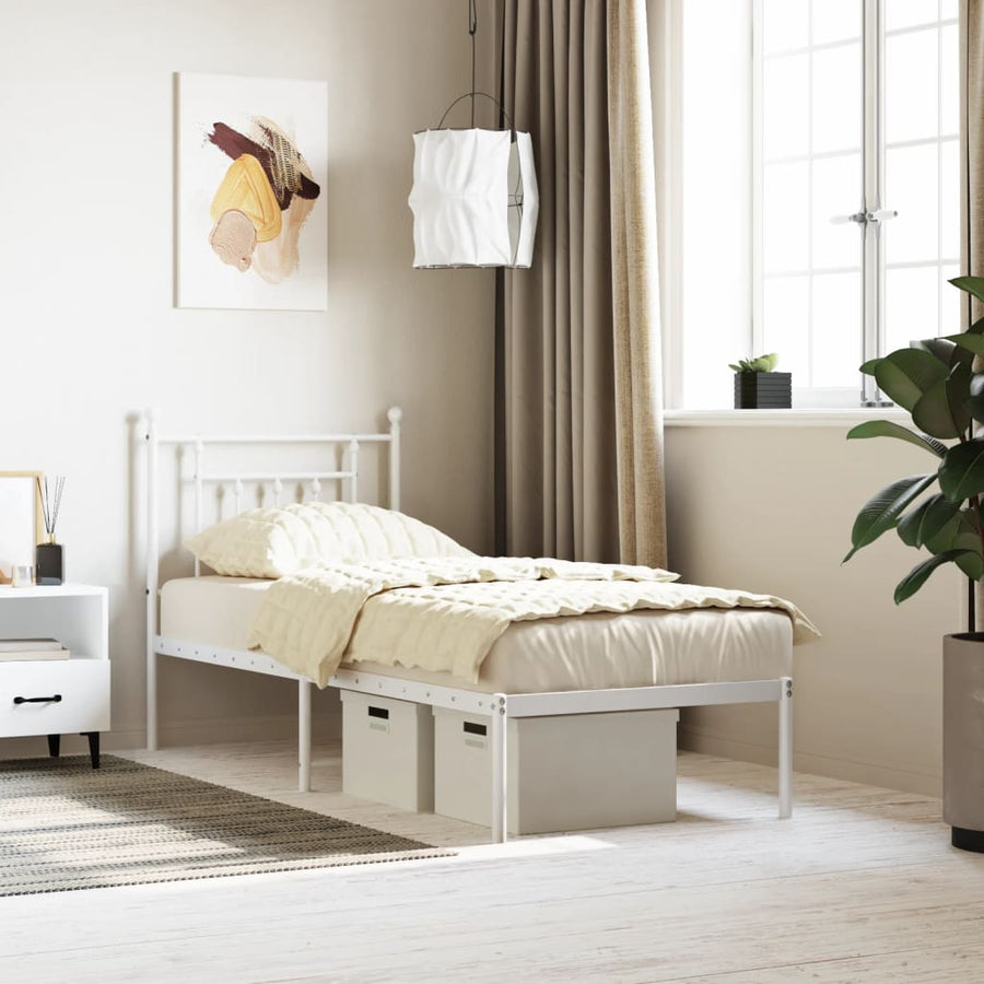 Bedframe Metaal 75 X 190 Cm Wit met hoofdbord