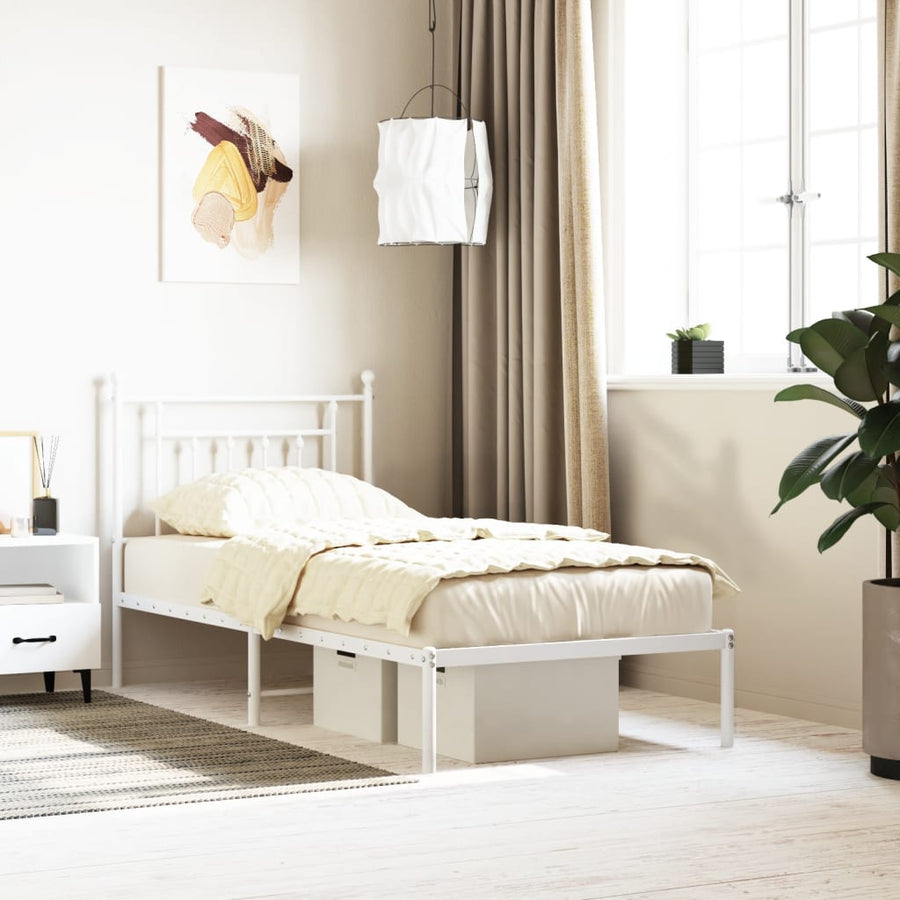 Bedframe Metaal 90 x 190 cm Wit met hoofdbord