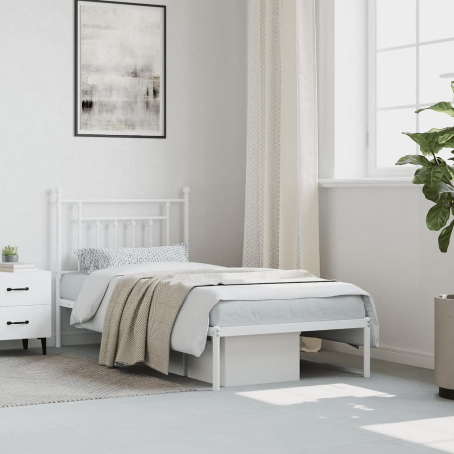 Bedframe Metaal 90 x 200 cm Wit met hoofdbord