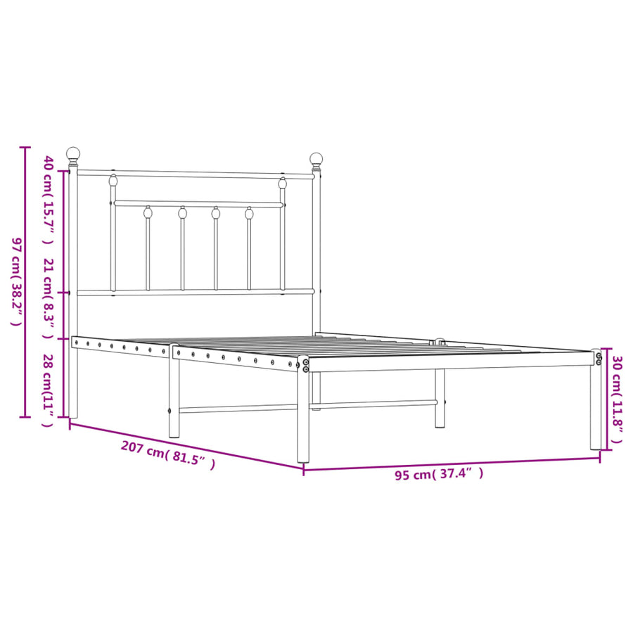 Bedframe Metaal 90 x 200 cm Wit met hoofdbord