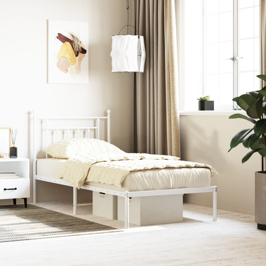 Bedframe Metaal 90 x 200 cm Wit met hoofdbord