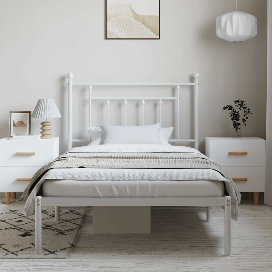 Bedframe met hoofdbord metaal wit 100x190 cm