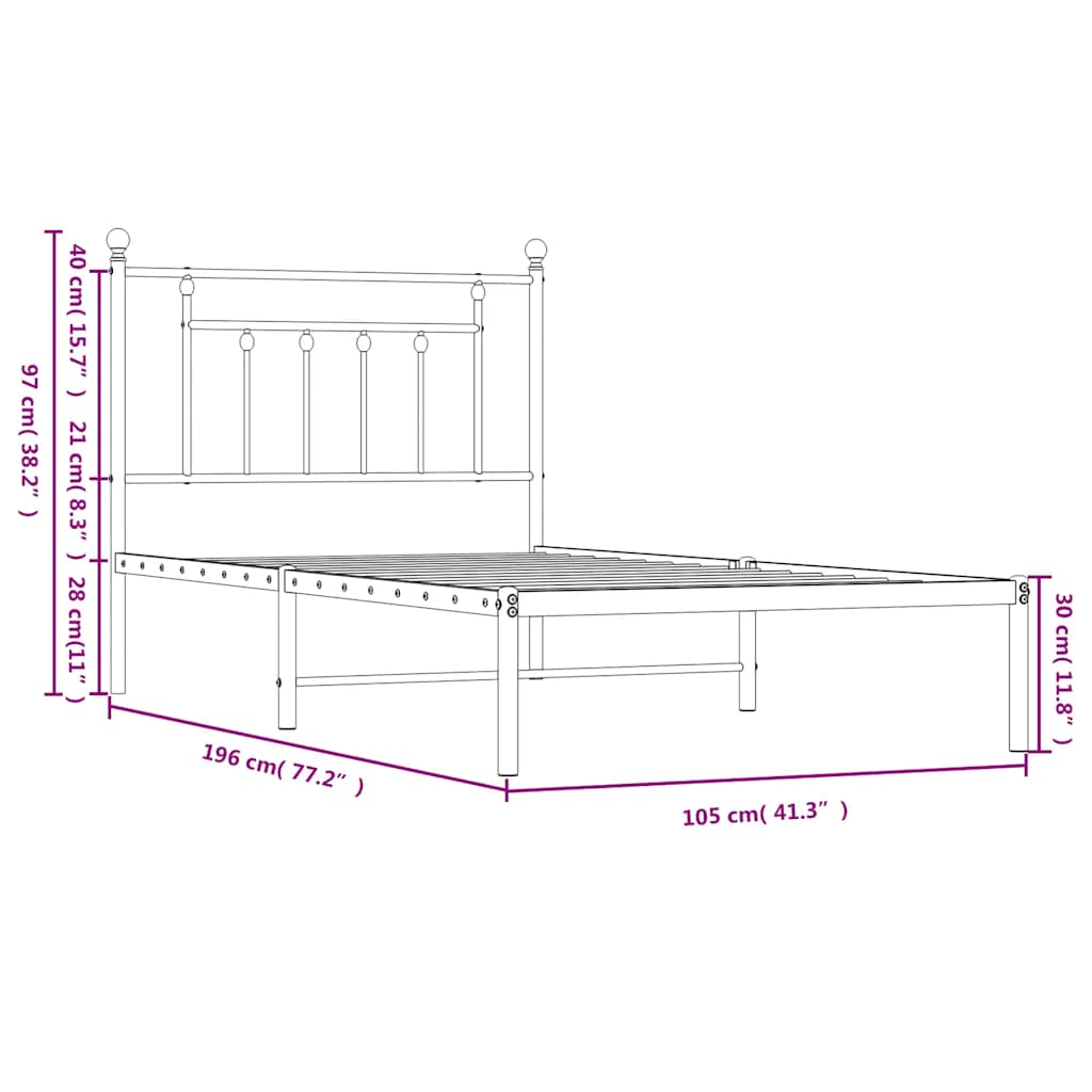 Bedframe met hoofdbord metaal wit 100x190 cm