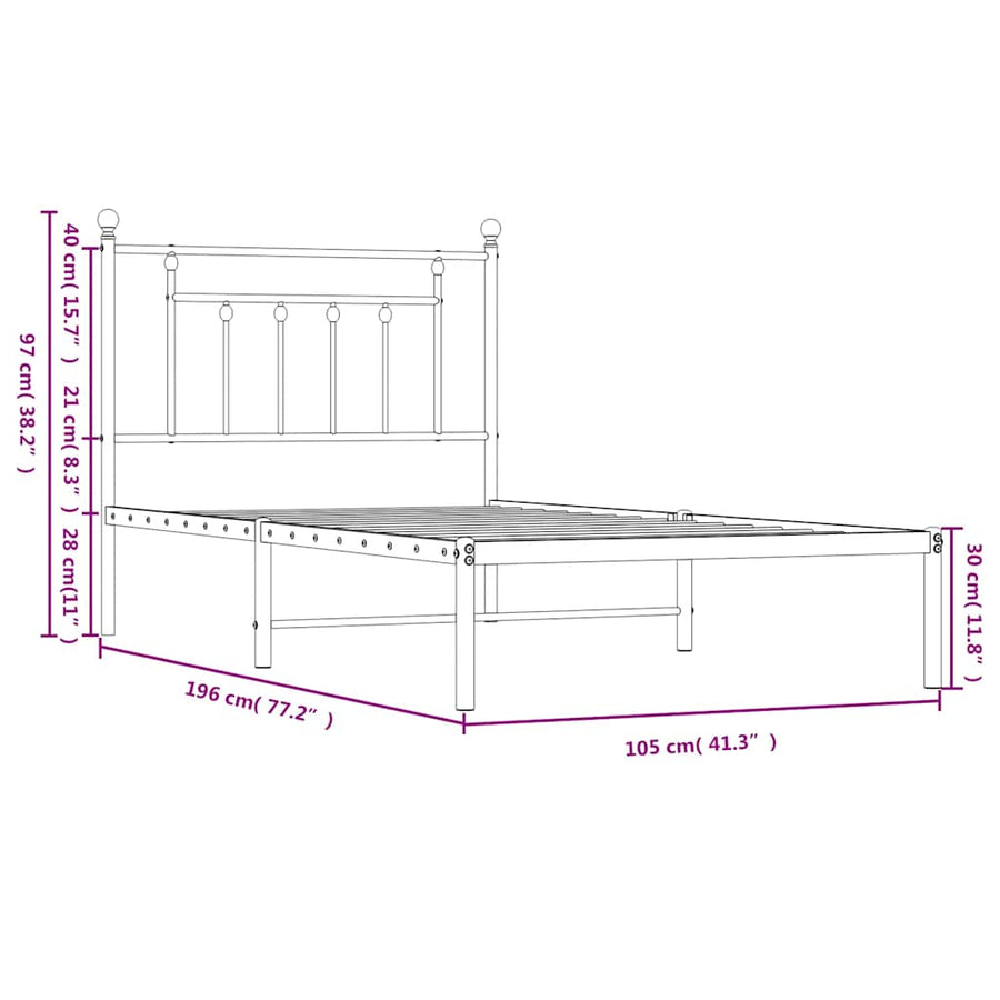Bedframe met hoofdbord metaal wit 100x190 cm