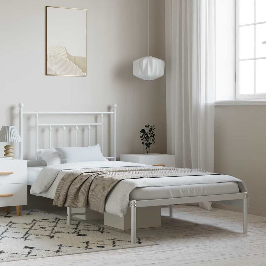 Bedframe met hoofdbord metaal wit 100x190 cm