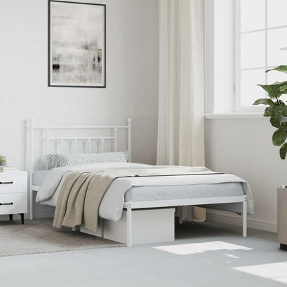 Bedframe Metaal 107 x 203 cm Wit met hoofdbord