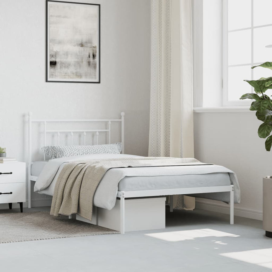 Bedframe Metaal 107 x 203 cm Wit met hoofdbord