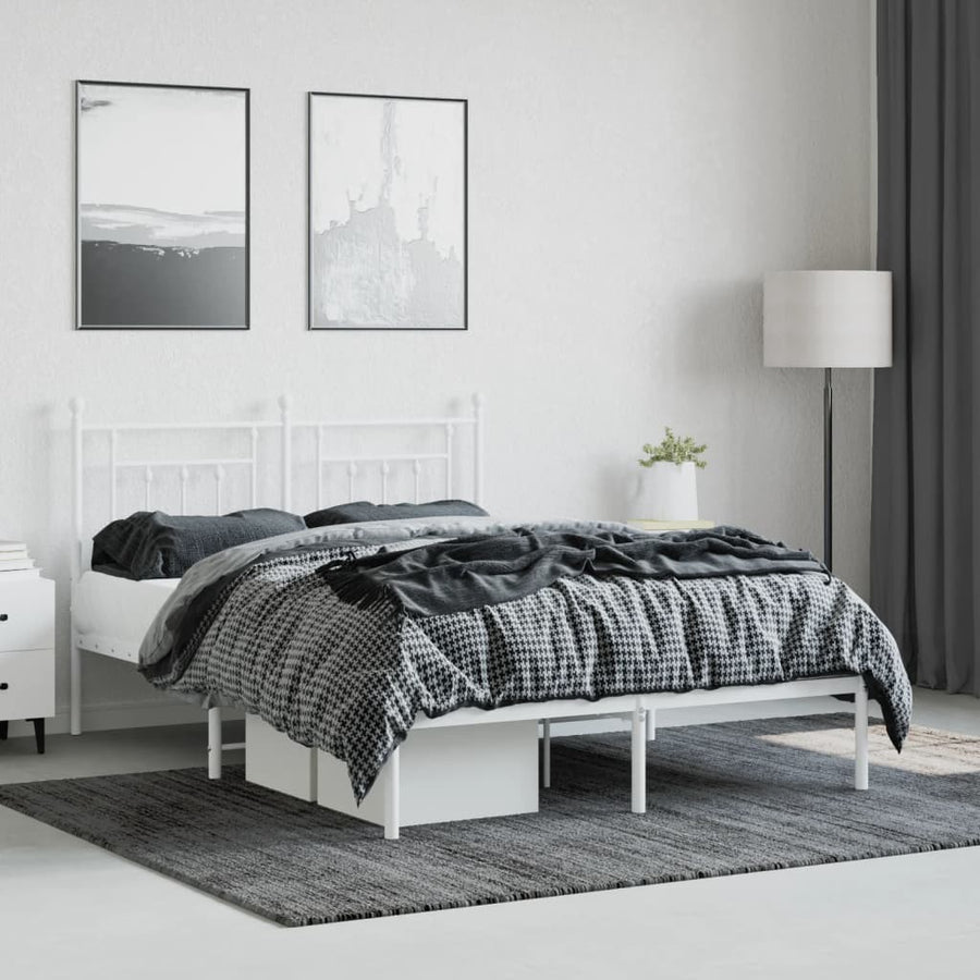 Bedframe Metaal 140 x 190 cm Wit met hoofdbord